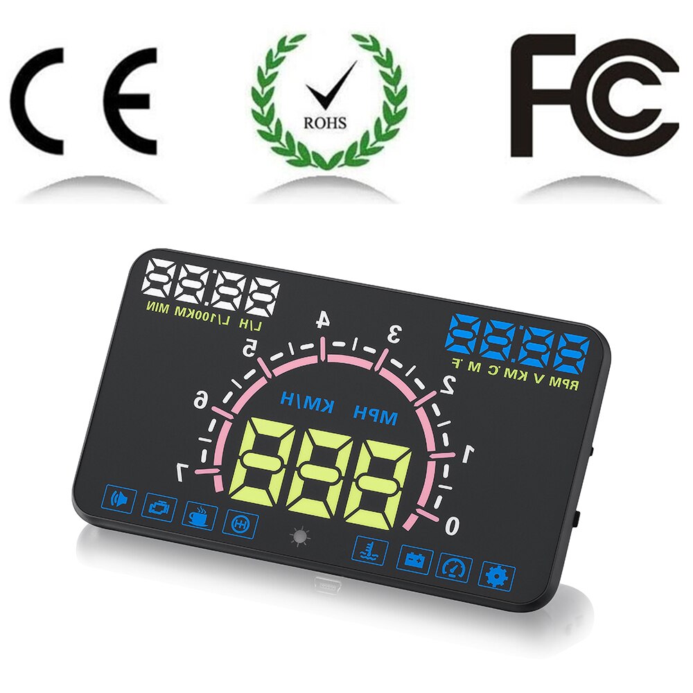 OBD2 II HUD Head-up Display 5.8 Inch Screen Projector OBD Scanner Speed Fuel Warning Alarm HUD Projector