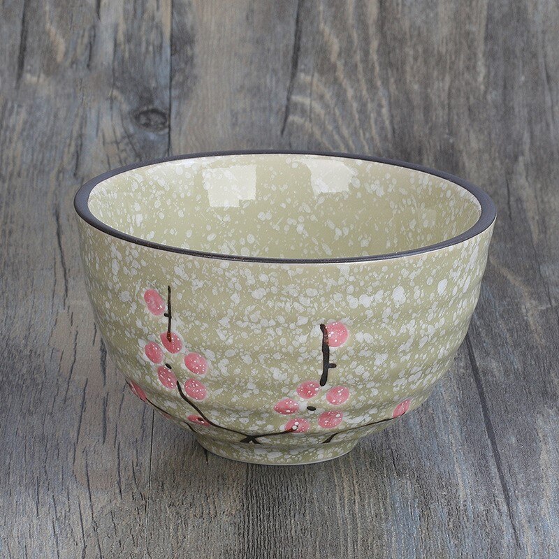 Bol en céramique japonais et coréen de 4.5 pouces, riz à motif d'anneau, bol Matcha japonais, bol à Dessert, bol à soupe, bol Ramen: Green plum