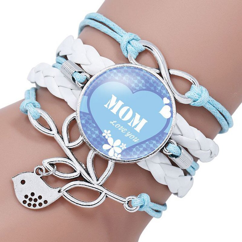 BEST MOM EVER bracelets For Women Letter Glass Cabochon Charm Braided Leather Rope Chains Bangle Mother Jewelry: 6