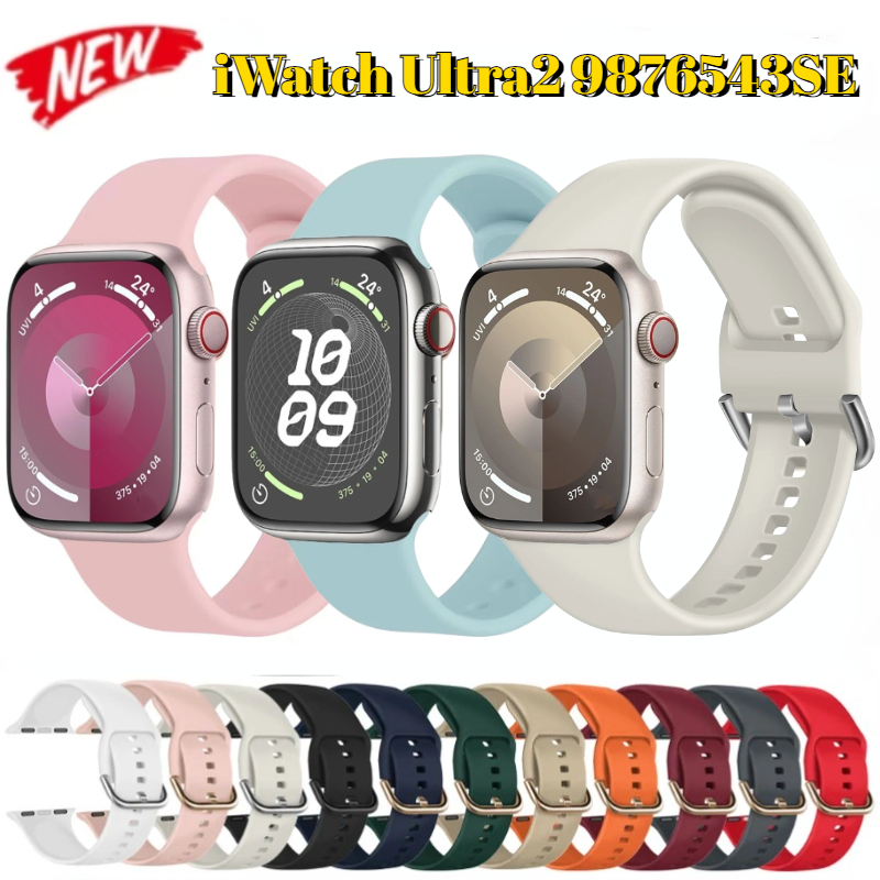 Bracelet en Silicone pour Apple Watch Ultra 2 49mm 10 9 8 7 46mm 45mm 41mm, boucle de couleur pour IWatch 6 5 4 3 SE 44mm 42mm 40mm