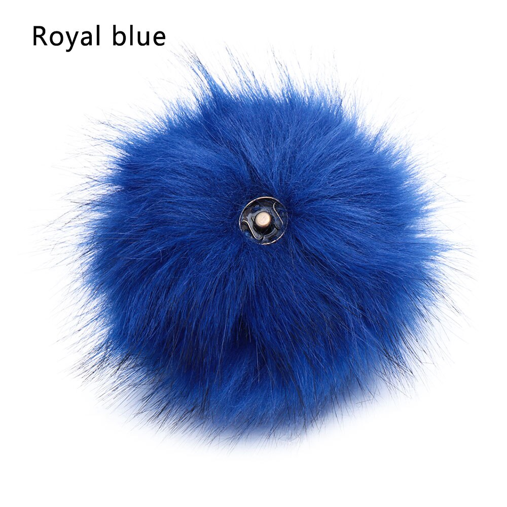 1pc boules de poils en fausse fourrure de renard douces et colorées, bouton-pression, boucle, bonnet tricoté, pompon, sacs à vêtements, accessoires de couture, outils: Bleu royal