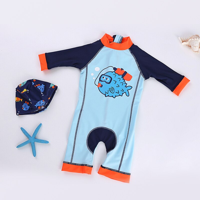 Bonito do bebê meninos maiô com padrão dos desenhos animados criança maiô crianças roupa de banho uma peça terno de natação para crianças