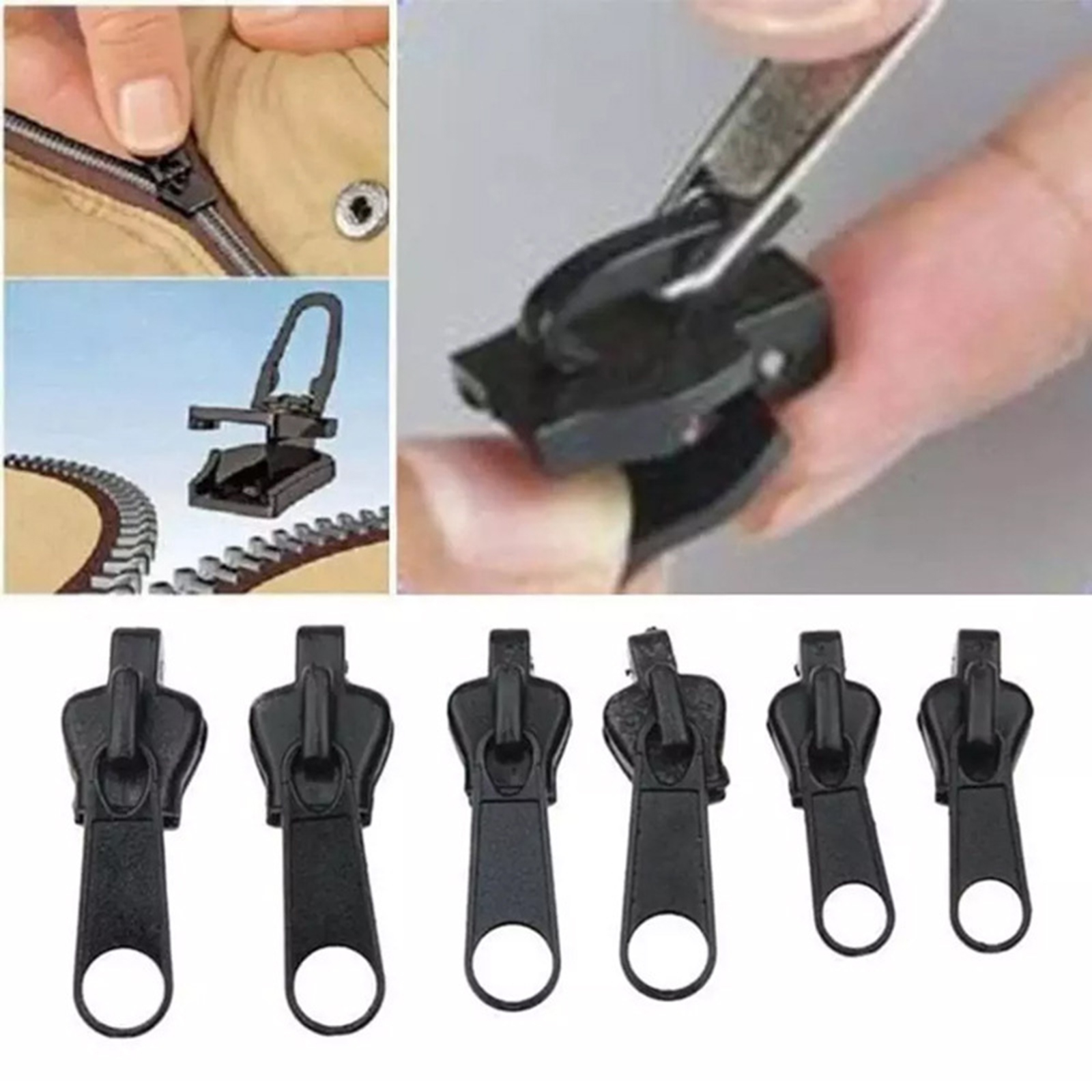 Deslizadores de cremallera universales de fijación instantánea, Kit de rescate de dientes de cremallera, reparación de cremalleras para costura a medida, herramienta a granel, 6 uds.