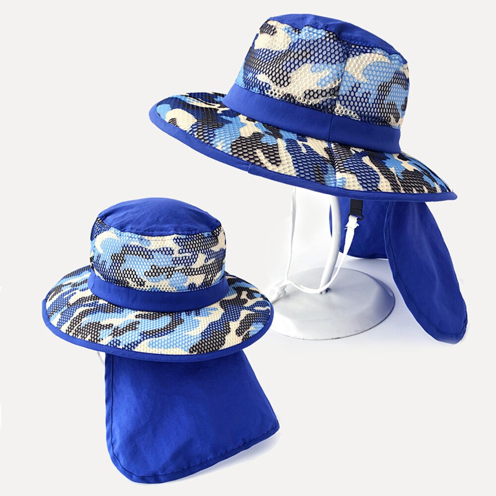 Uv-skydd bebis sommar safari solhatt pojkar keps barn panama unisex strand bebis flicka hink hatt tecknad halsklaff keps för barn: Blå b / L 5-10 år