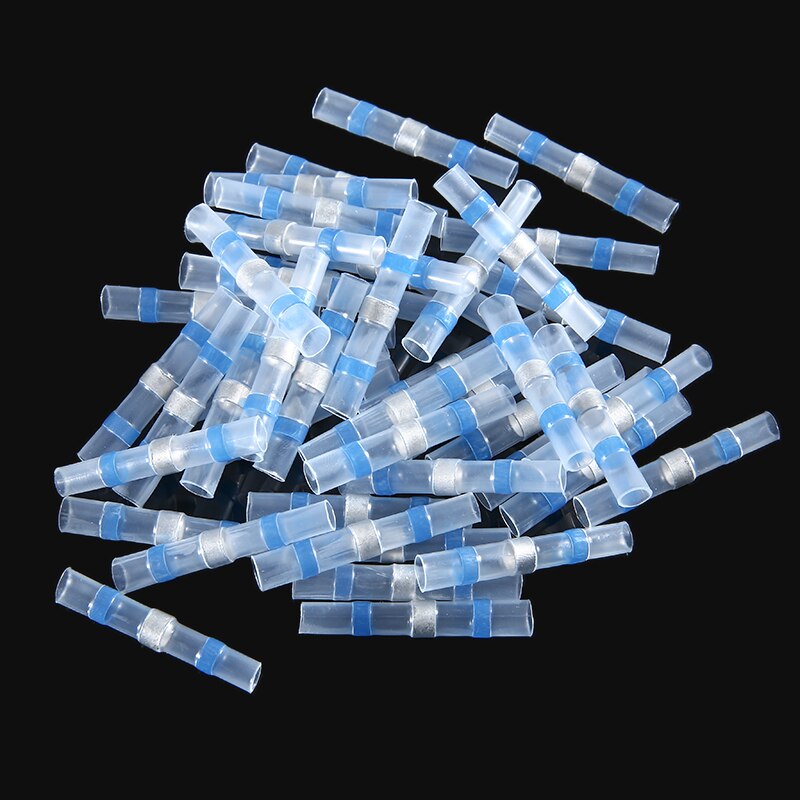 50PCS Heat Shrink Solder Seal Wire Sleeve Butt Splice Connectors Waterproof Electrical Wire Insulated Terminals Kit 14-16AWG