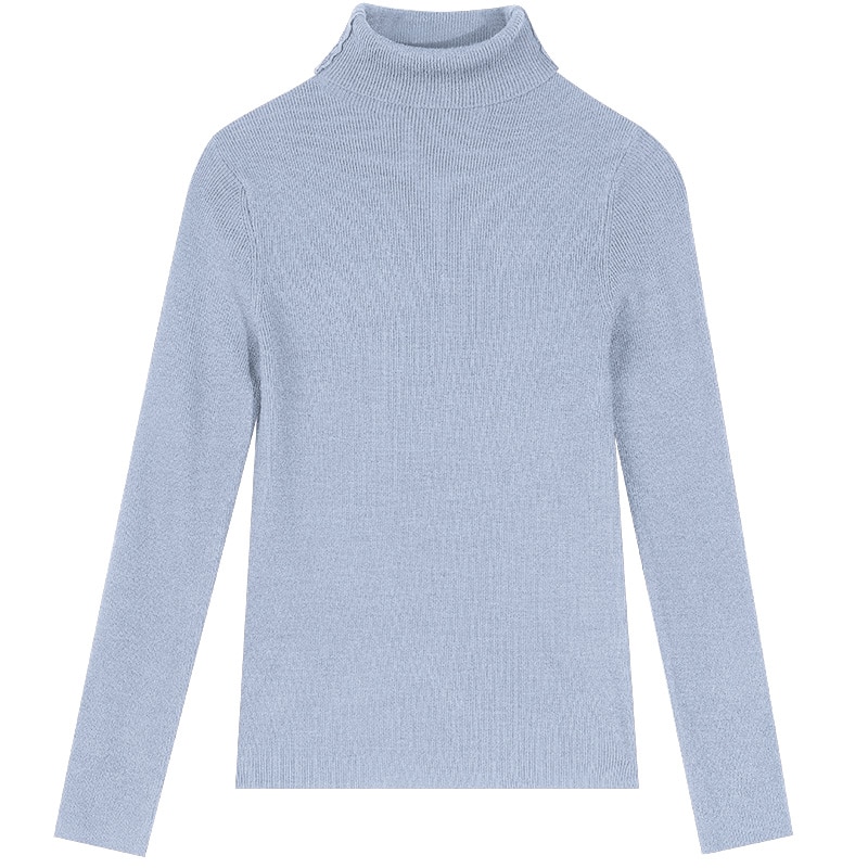 ELFSACK Solid Pure Casual Knitted Pullover Women Slim Sweaters Autumn ELF Full Sleeve,Korean Female Basic Daily Tops: Light Blue