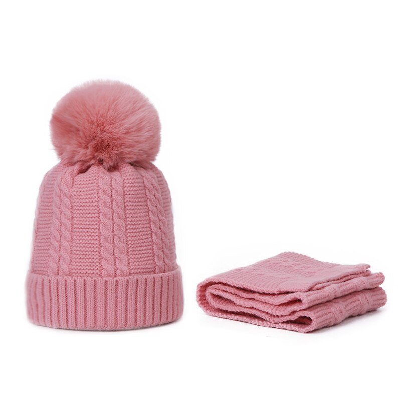 Bonnet et écharpe en fausse fourrure pour enfants, ensemble avec doublure, Bonnet et épais, couleur unie, automne, hiver