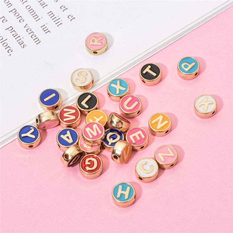 100pcs Alphabet Letter Double Face Enamel Charms Gold Color 8mm Pendants Jewelry Making Handmade Craft Accessories