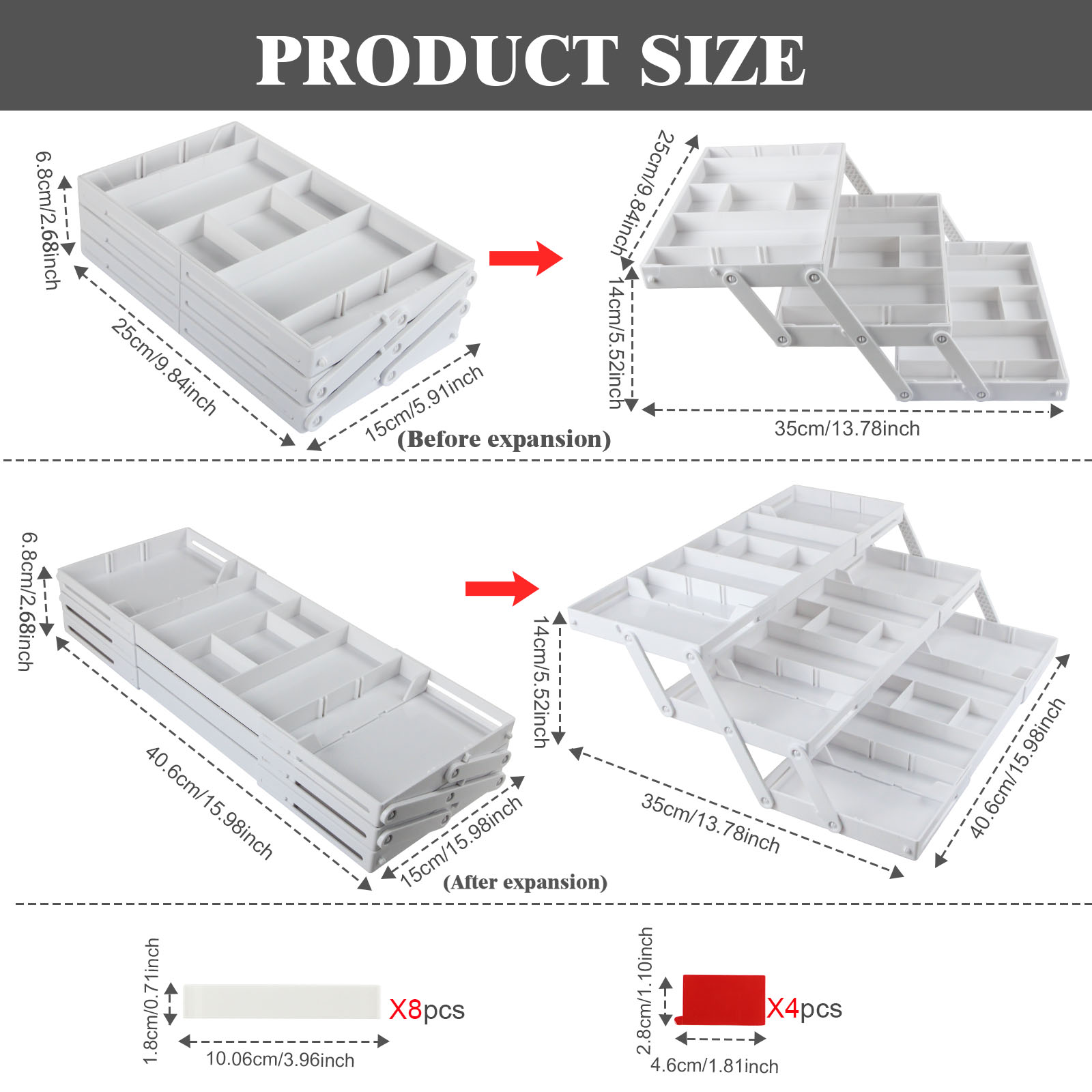 Organizador de cajones de 2/3 niveles, bandejas organizadoras de escritorio expandibles plegables de varios niveles para suministros de oficina, utensilios de cocina
