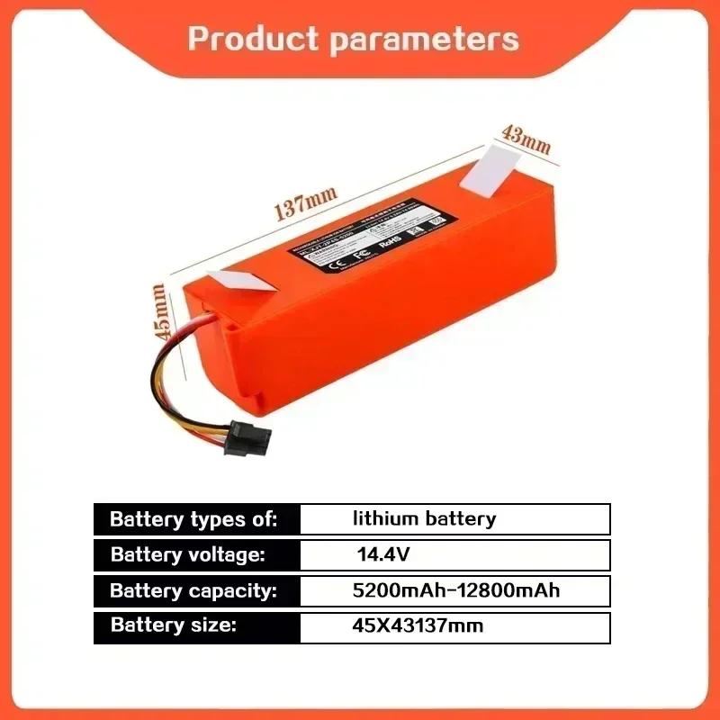14,4 v 12800mah Roboter Staubsauger Ersatz batterie für Xiaomi Roborock S55 S60 S65 S50 S51 S5 Max S6 Teile