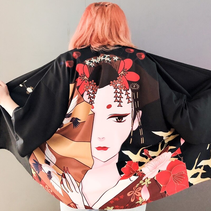 Las mujeres Kimono Yukata mujer ropa informal japonesa Ulzzang Japón estilo camisa suave chica Haori mujeres Kimono Obi Top 10206