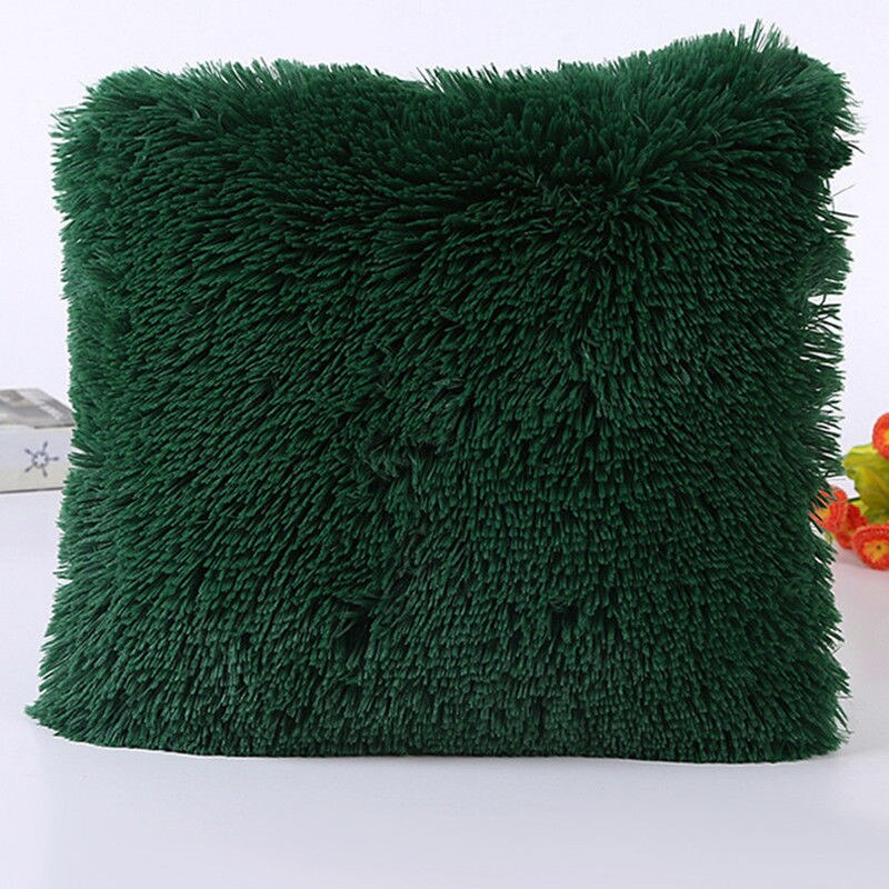 Pluizige Zachte Pluche Vierkante Decoratieve Kussensloop Kamer Sofa Taille Gooi Kussenhoes: Army Green