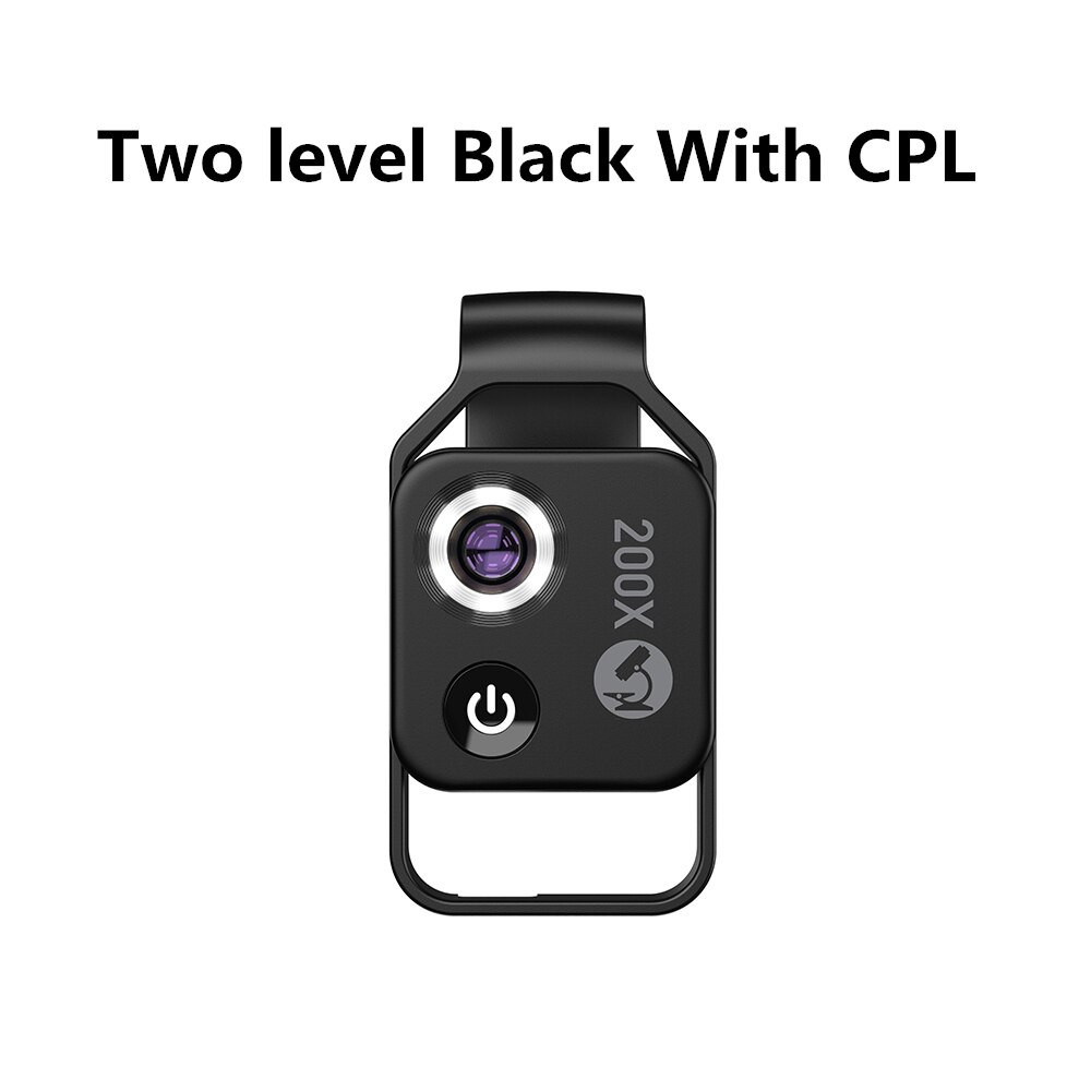 Lente per microscopio con ingrandimento APEXEL 200X con lenti Macro tascabili a luce LED Mobile CPL per IPhone Xiaomi Samsung Huawei: Two Level Black CPL