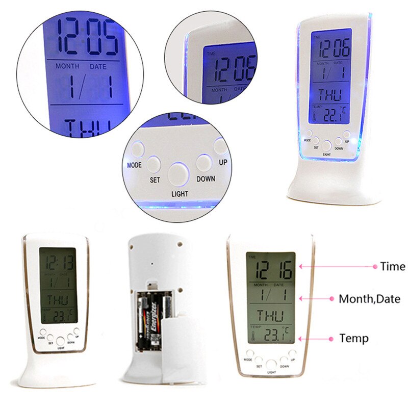 Student Mini Led Digital Clock Desk Mute Alarm Clock with Backlight Large Display Time Temperature Date Week 1pc