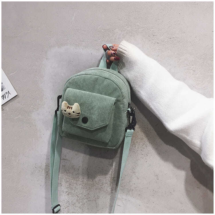 Sw sort/beige/grøn sjov fløjlsbukser mini håndtaske skuldertaske koreansk sød pige kvinder messenger tasker: Grøn