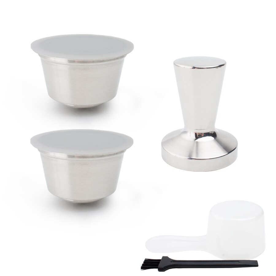 Cápsulas de café reutilizáveis para dolce gusto, cápsula de metal reutilizável com filtro: 2 pod 1 steel tamper