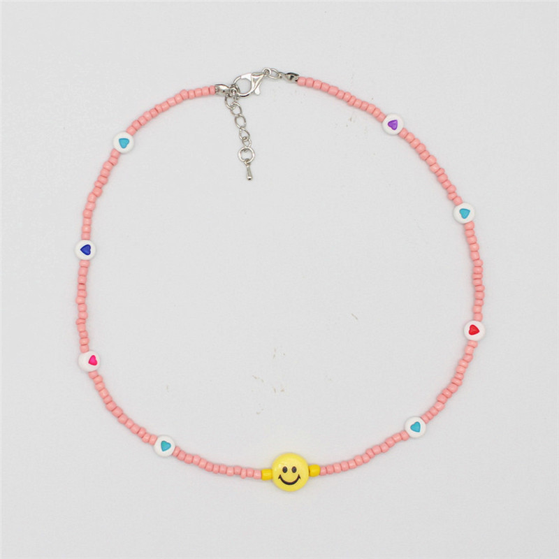 Bohemia Handmade Rainbow Beads Personality Random Color Heart Choker Necklace Women&#39;s Smiley Clavicle Collares Jewelry