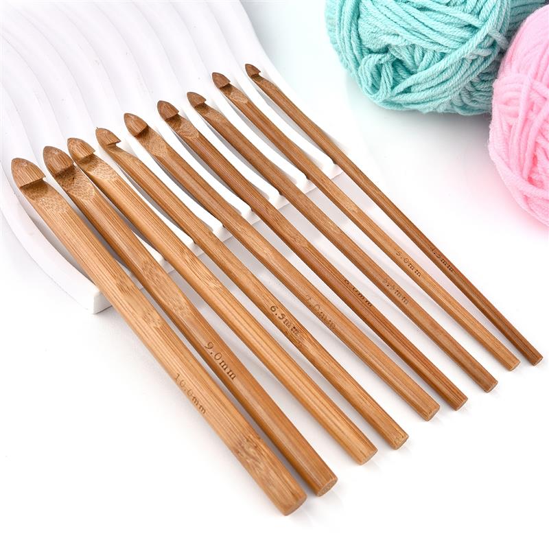 Gancho de ganchillo con mango de bambú, hilo de tejido de aguja de tejer artesanal, 3-10mm para agujas de tejer hechas a mano, hilo de tejido artesanal