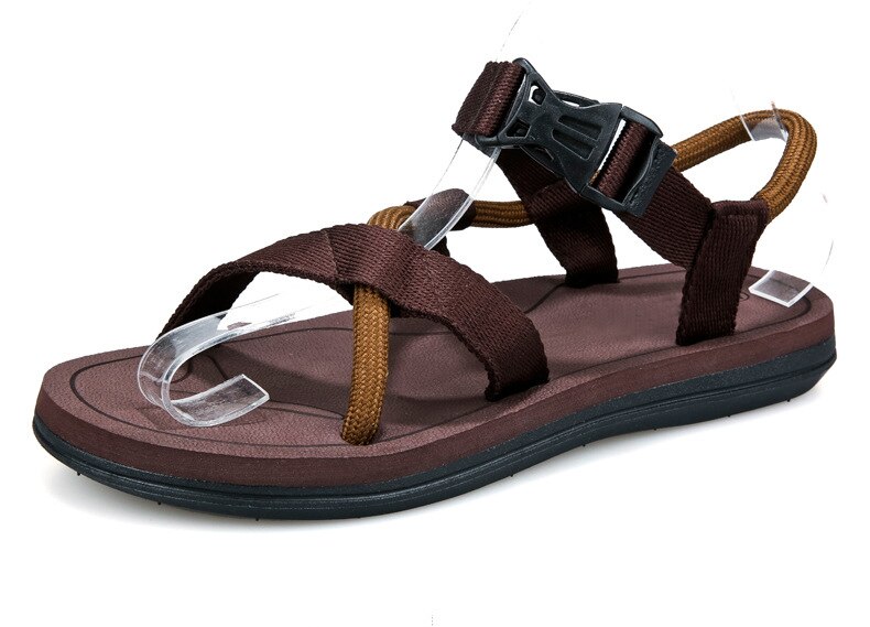 M-anxiu Summer Flat Antiskid Rubber Sole Beach Sandal Men Casual Ankle Buckle Strap Cross Tied Sandal: brown / 43