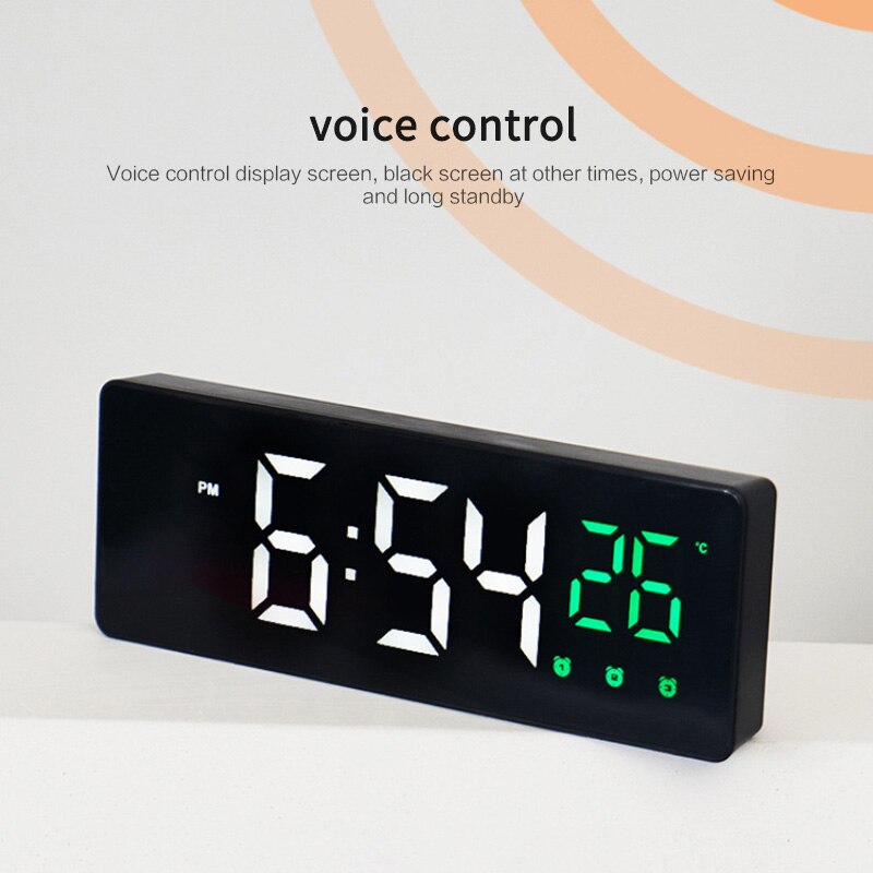 Multifunction LED Alarm Clock Silent LED Electronic Table Voice Control Digital Electronic Desktop Clocks Table Decoration