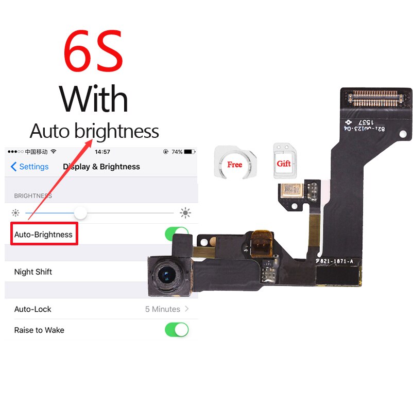 1 stuks NIEUW Front Camera Ring Houder Voor iPhone 5 5 S 5C 6 S 6 Plus Voorkant Camera lens Rechts Proximity Sensor Flex Kabel: 6S with Brightness