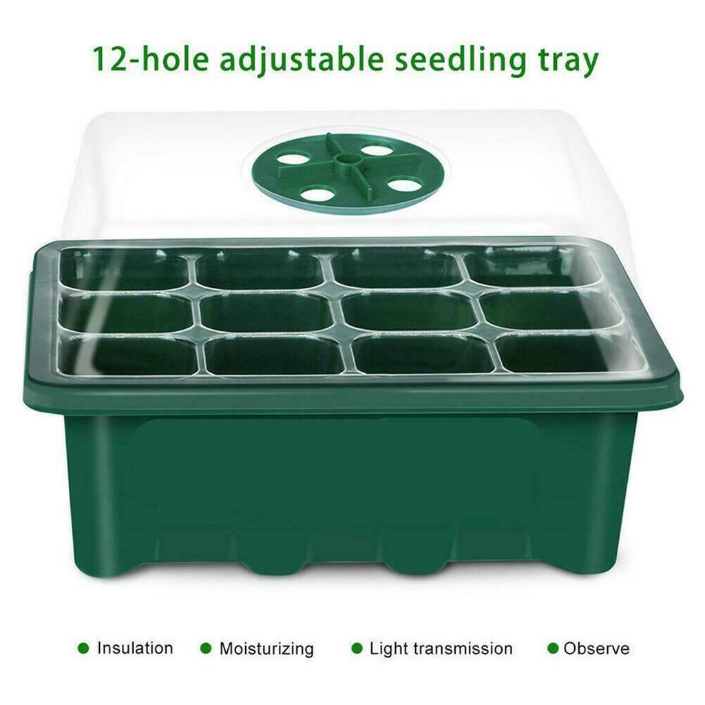 12 Gaten Planten Zaad Lade Kit Planten Ontkiemen Doos Met Koepel En Base Tuin Grow Box Tuinieren #35