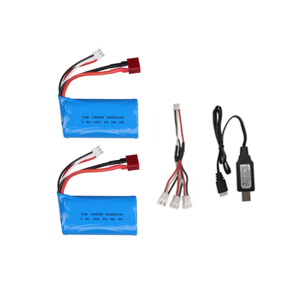 7.4V 3000mAh lipo Battery 18650 for Q46 Wltoys 10428 /12428/12423 RC Car Spare Parts 7.4V 2S battery with charger for toys parts: Green