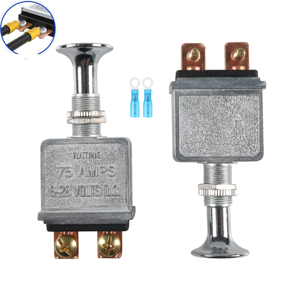 Zwaar uitgevoerde push-pull-schakelaar aan/uit 75 AMP 6-28V DC 2 posities spst aan/uit voor auto's, vrachtwagens