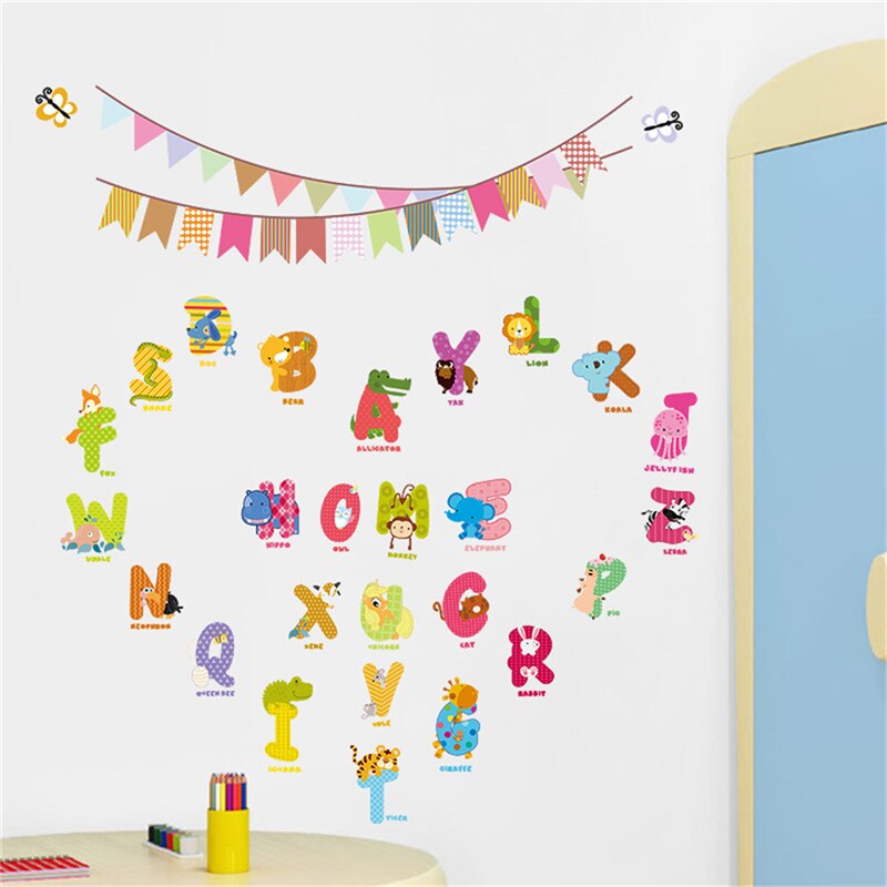 A-Z Alfabet & Dieren Letters Engels Vinyl Mural Muurstickers Decals Kwekerij Kinderkamer Decor Voor Muur Home Decoratie