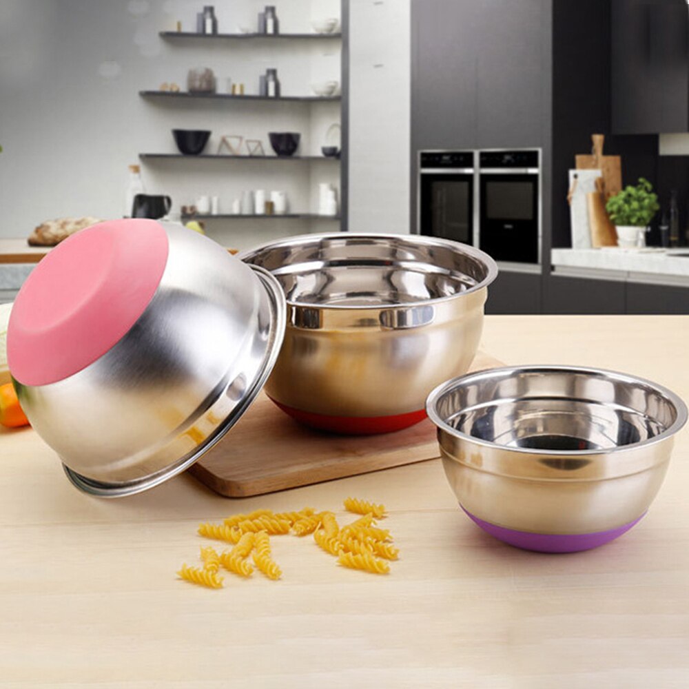 5 uds de mezcla de acero inoxidable cuencos antideslizante de silicona fondo profundo nido tapa Bol para almacenar Cocina Comida mezcla preparando (18-26cm)