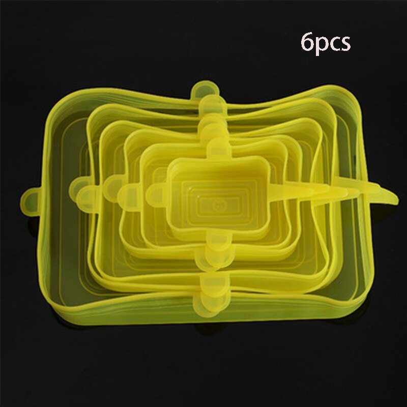 couvercle silicone alimentaire couvercle extensible en silicone alimentaire couvercle silicone charlotte alime Couvercles en Silicone extensibles pour micro-ondes, 6 pièces, accessoires de cuisine, pour aliments, frais: GJG-fang-yellow