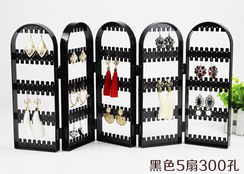 120/180/240/360holes Plastic Clear Earrings Studs Display Rack Folding Screen Earring Jewelry Display Stand Holder Storage Box: 5 black-300 holes