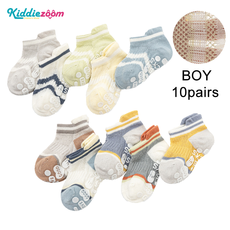 10 Pairs Baby Mesh Sokken 2022 Zomer Ademend Peuter Meisje Boot Sokken Anti Slip Kids Jongens Floor Sokken Non-slip Katoen Zacht: SK10-boy / S ( 1-3T )