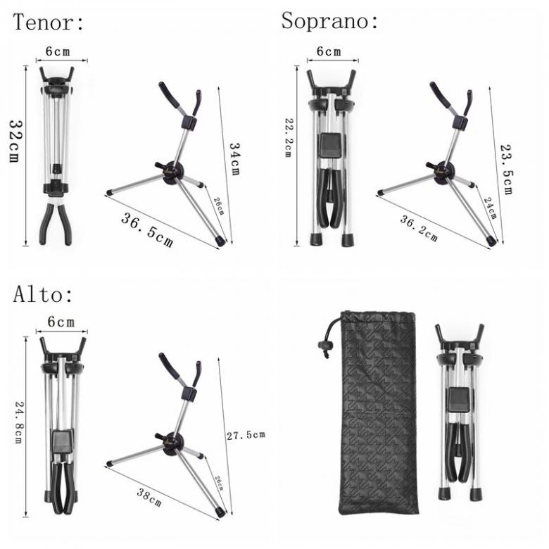 Foldable Alto/Tenor/Soprano Saxophone Stand Stainless Portable Sax Tripod Holder
