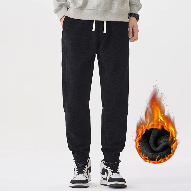 Winter Men's Fleece Casual Pants Thickened Warm Velvet Versatile Streetwear Sweatpants Elastic Waist Trousers: 4XL / black