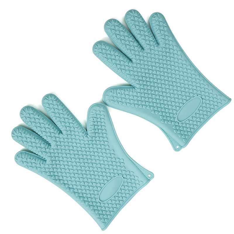 Insulated Anti-scalding Oven Silicone Gloves Can Be Used in Microwave Ovens and Baking Ovens: SKY BLUE