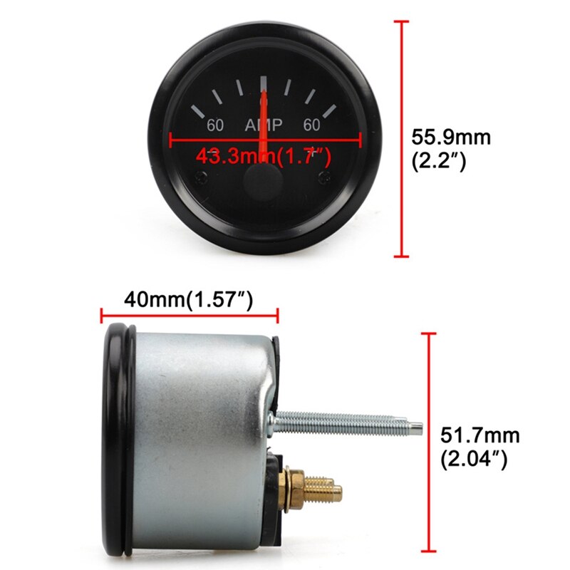 2 Inch 52mm Mechanical Car Cockpit Ammeter Gauge 60-0-60 Amp Meter Gauge 12V Volt