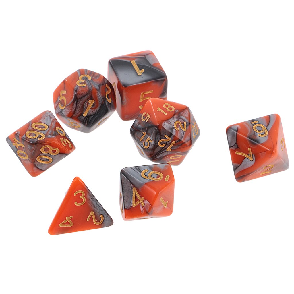 7Stck polyedrisch Würfel D20 D12 D10 D8 D6 D4 für Würfel Tisch Spiel: Orange Silber-
