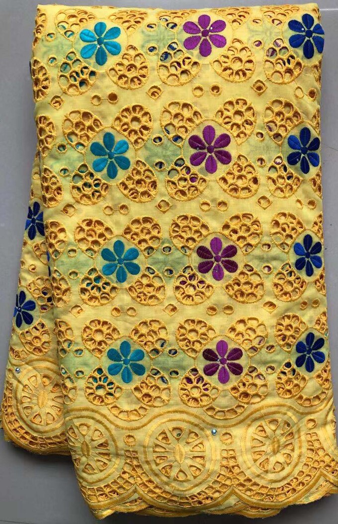 Tela de encaje suizo de 5 yardas, bordado de piedras, tejido de algodón de estilo africano, gasa suiza, Popular, estilo Dubái, VLL4572,