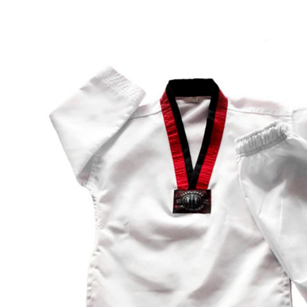 Uniformes de Taekwondo para adultos, uniforme de Karate, transpirable, de manga larga, con cordón elástico, Unisex, con cuello en V, Universal