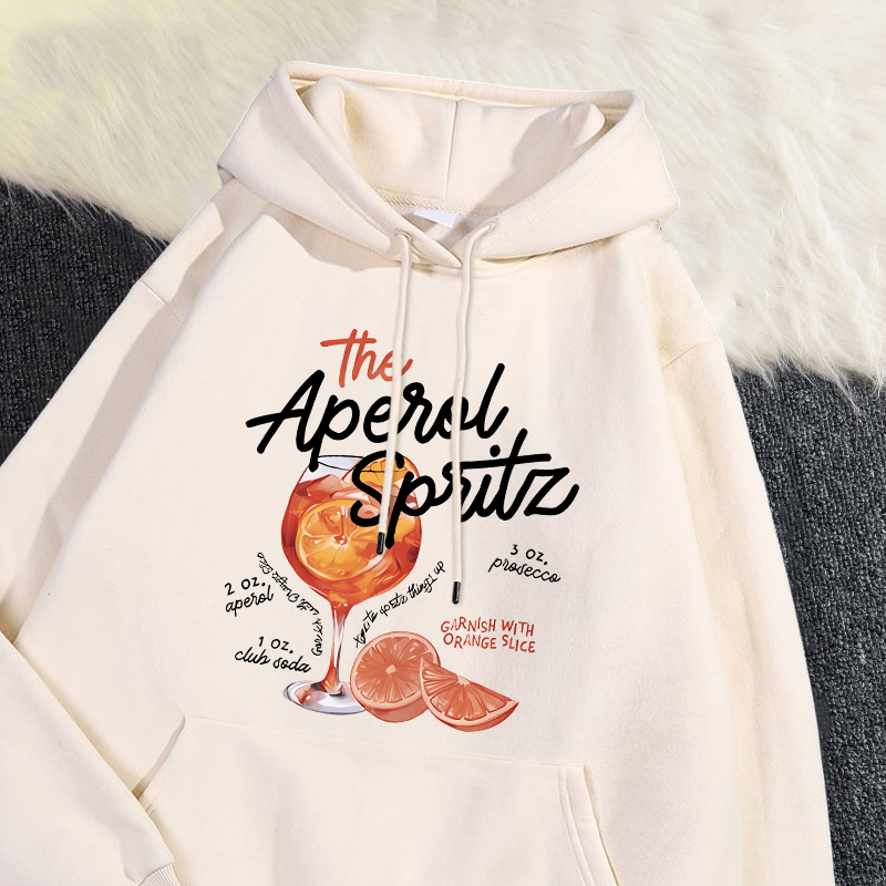 Sweat à capuche d'hiver pour femme The Aperol Spritz rétro Cocktail impression sweat poche ample polaire pull Kawaii vêtements de sport