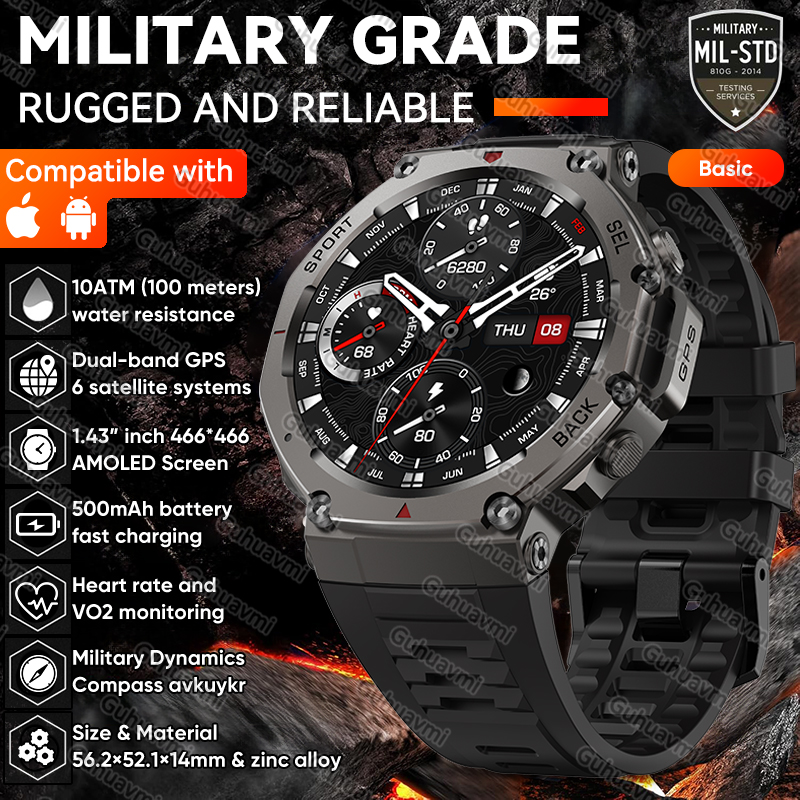 T-Rex 3 Wbudowany Dwuzakresowy GPS Wojskowy Smartwatch Męnarty Kompas Altimetr Barometryczny 10ATM i IP69K Wodoodporny 170+ Sportowy Smartwatch: BIAŁY