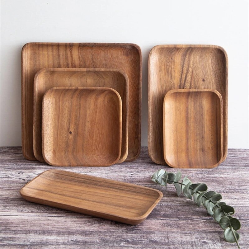 Wood Dinner Plates Decorative Wooden Serving Platter for Food Fruit Tray Appetizer Dessert Salad Plates Plates for Dishes Snack