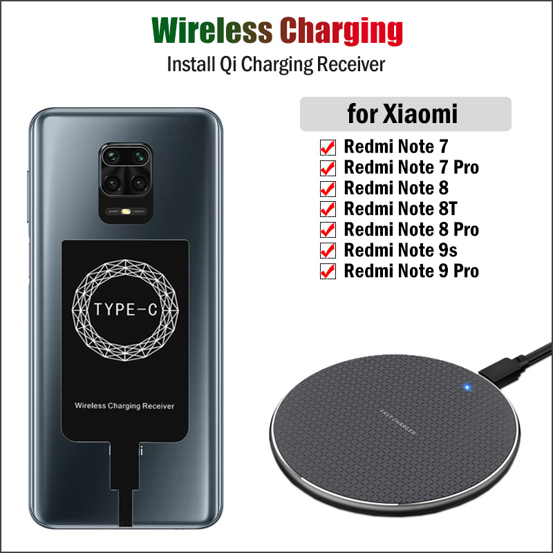 Qi Drahtlose Aufladen Empfänger für Xiaomi Redmi Hinweis 7 8 8T 9S 9 Profi Telefon Drahtlose Ladegerät USB typ-C Ladung Adapter fallen