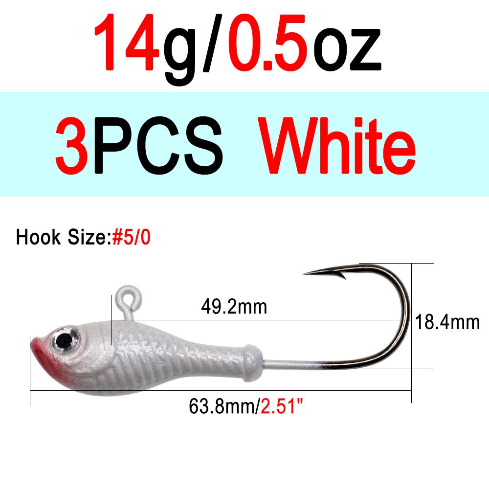 ICERIO 3 stücke 10g 14g 28g glühen Angeln Locken Metall Swimbait Jig Köpfe Haken Bucktail Jig Köpfe salzwasser Wackeln Köder Halfter Haken: 3Stck 14g Weiß