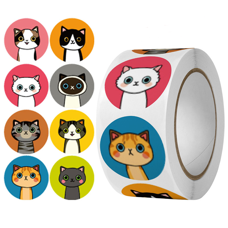 100-500 Uds pegatinas de gato de dibujos animados etiquetas adhesivas redondas para niños premio de maestro envolturas de de negocios pegatinas decorativas