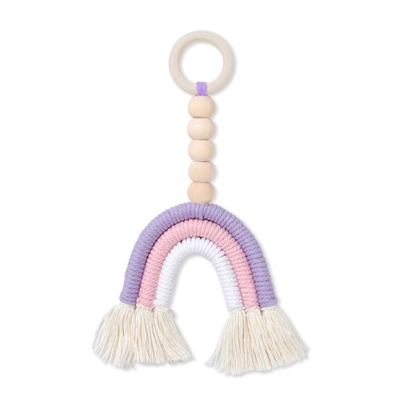Anillo de dentición de madera para bebé, flecos multicolores, macramé, juguete de lactancia, de Ducha: 3