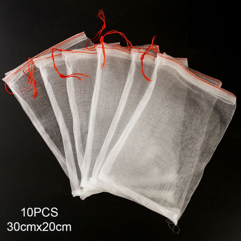 10Pcs fruit Insect net Garden Plant Drawstring Grocery Fruit Vegetable Storage Mesh Bags vegetable Protect Drawstring Mesh net: 30cmx20cm
