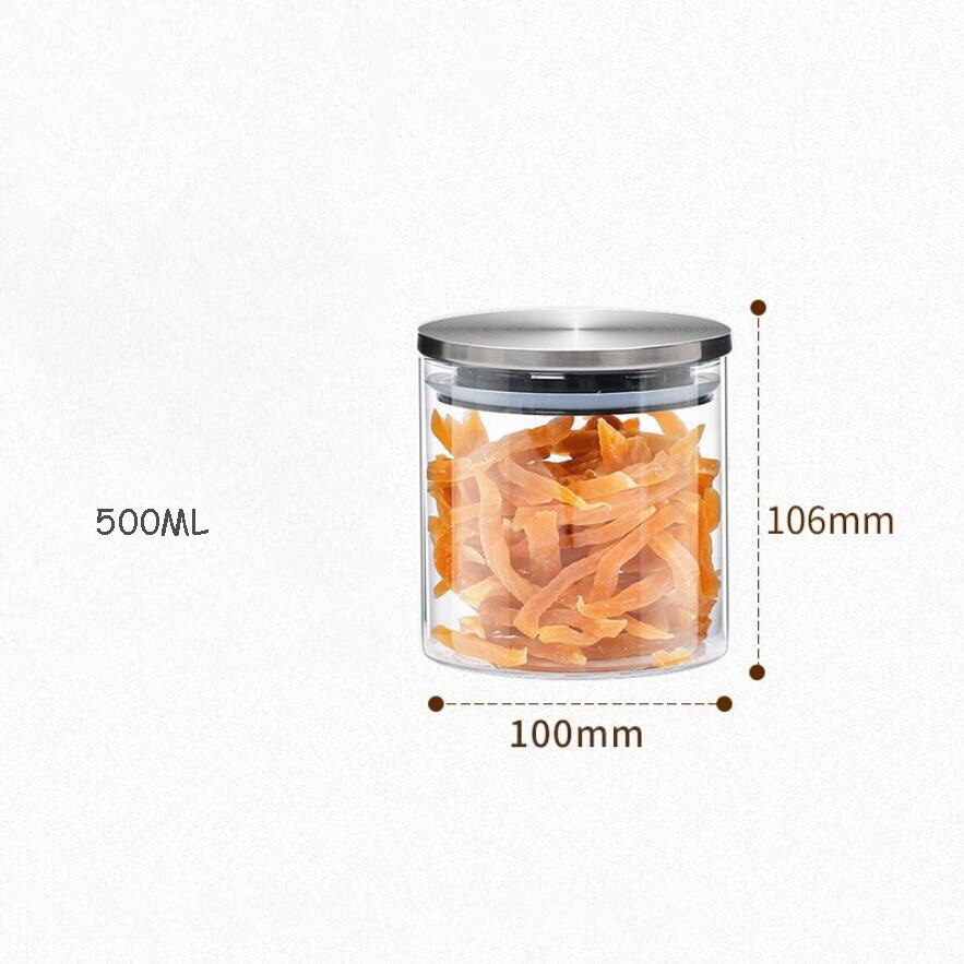 Kitchen Food Glass Storage Container Airtight Glass Food Storage Jar Heat-resistant Glass Jar Container with Stainless Steel Lid: 100x106mm