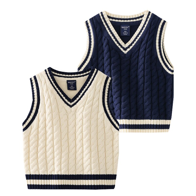 Suéter escolar para niños pequeños, chaleco de mezcla de algodón con cuello en V, de punto, ropa de otoño e invierno